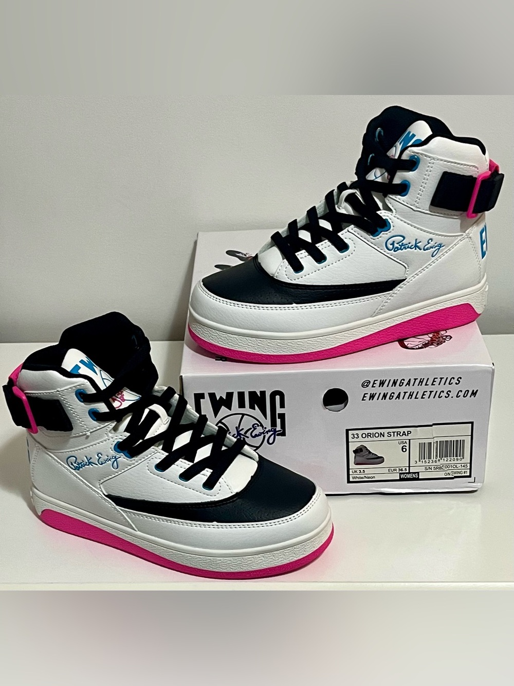 Ewing Athletics Women's White Black Pink High-Top Athletic Shoes